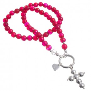 Kreuz an pinkfarbener Achatkette Kreuz an pinkfarbener Achatkette