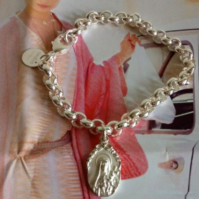 Bettelarmband mit silberner Schutzheiligen, Silber, Taufe, Geburt, 